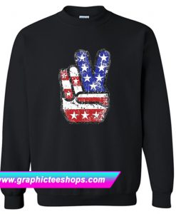 Fourth 4th of July Shirt American Flag Peace Sign Hand Sweatshirt (GPMU)