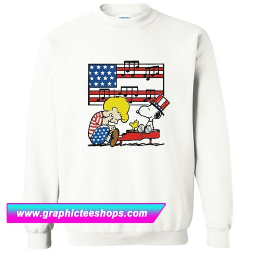 Schroeder Playing Piano Woodstock and Snoopy 4th of July Sweatshirt (GPMU)