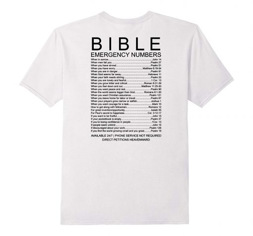 Bible Emergency Numbers T Shirt Back (GPMU)