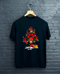 Dog Paw Christmas Tree Funny Christmas Party T-Shirt FP