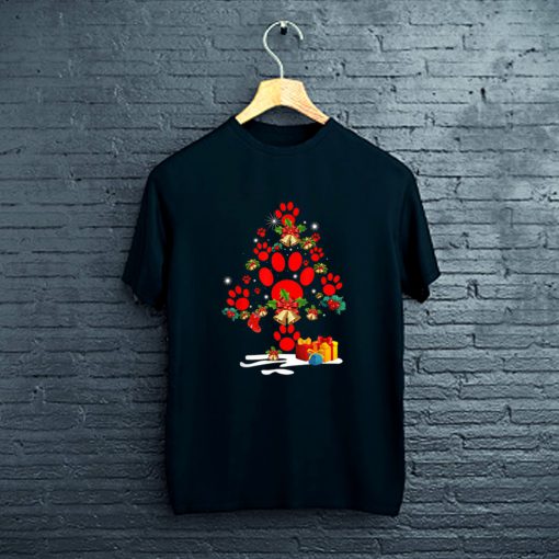 Dog Paw Christmas Tree Funny Christmas Party T-Shirt FP