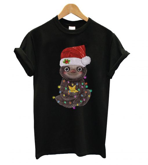 Santa Baby Sloth Christmas light ugly T shirt (GPMU)