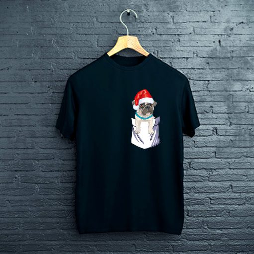 Santa Pug Pocket Christmas T-Shirt FP