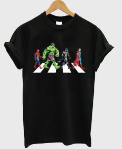 Spiderman Hulk Batman Superman on Abbey Road T-Shirt (GPMU)