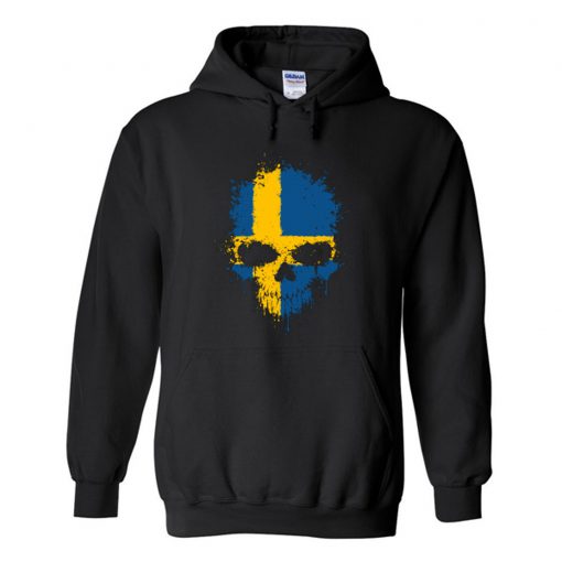 Swedish Flag Splatter Skull Hoodie (GPMU)