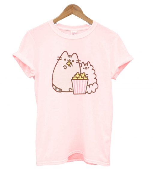 Pusheen The Cat And Stormy Enjoying Popcorn Junior T-Shirt (GPMU)