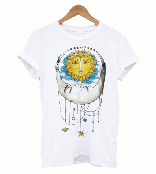 Women Sun Moon Print T-Shirt (GPMU)